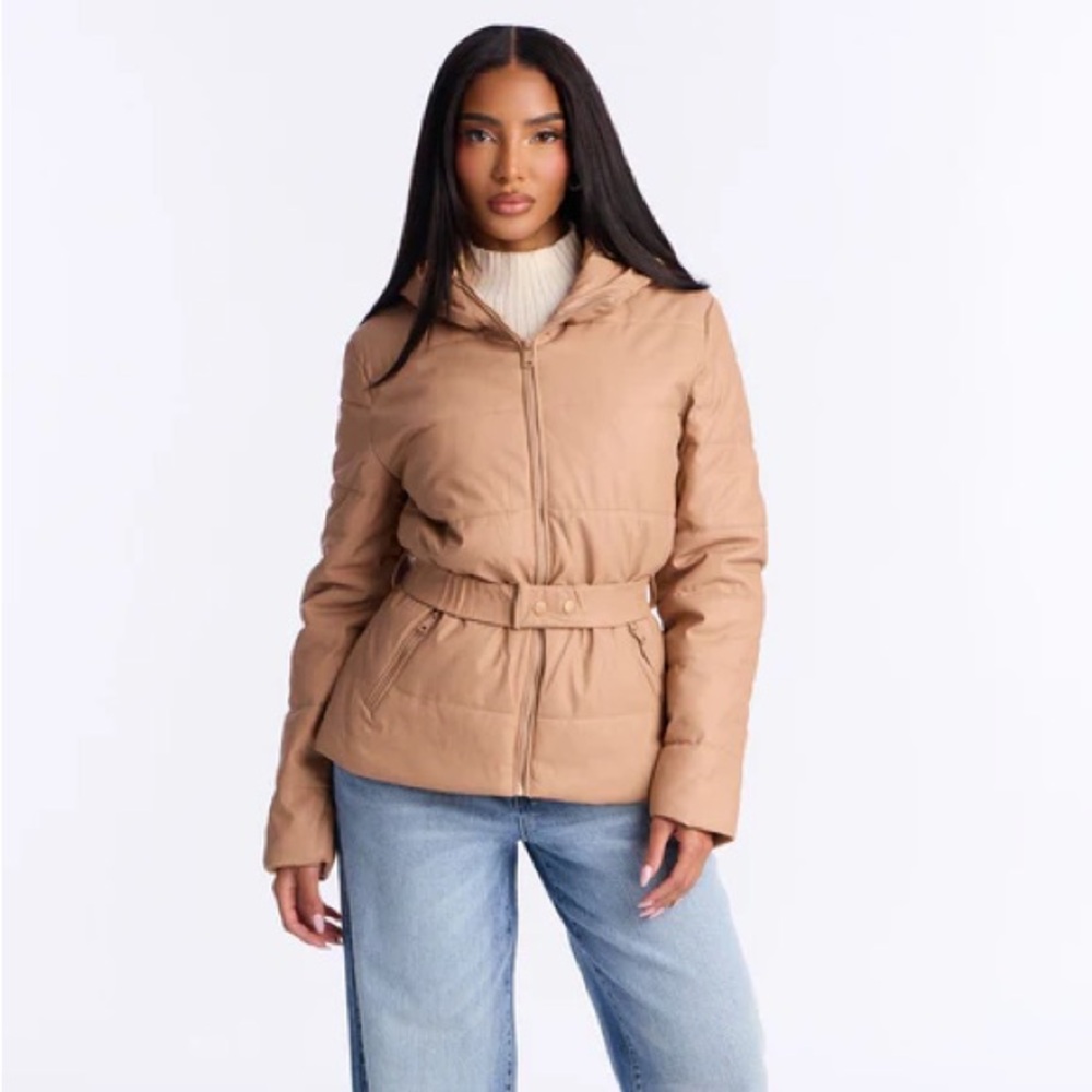 Taupe Faux Leather Puffer Jacket NEW 🏷️